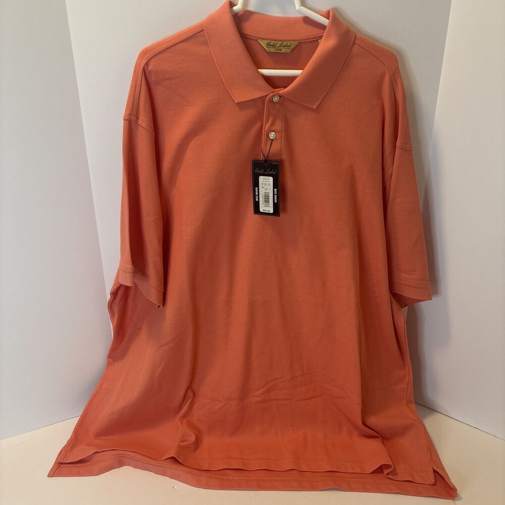 NEW Roundtree & Yorke Gold Label Polo Shirt Men 3XB Melon Pink Non-Iron